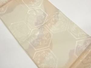紗　亀甲に秋草模様織り出し袋帯